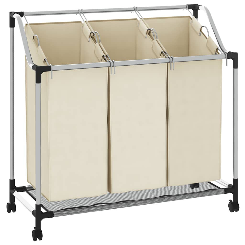 vidaXL Laundry Sorter with 3 Bags Cream Steel 2