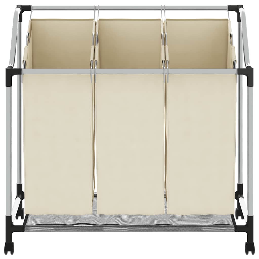 vidaXL Laundry Sorter with 3 Bags Cream Steel 5