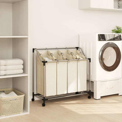 vidaXL Laundry Sorter with 4 Bags Cream Steel 3