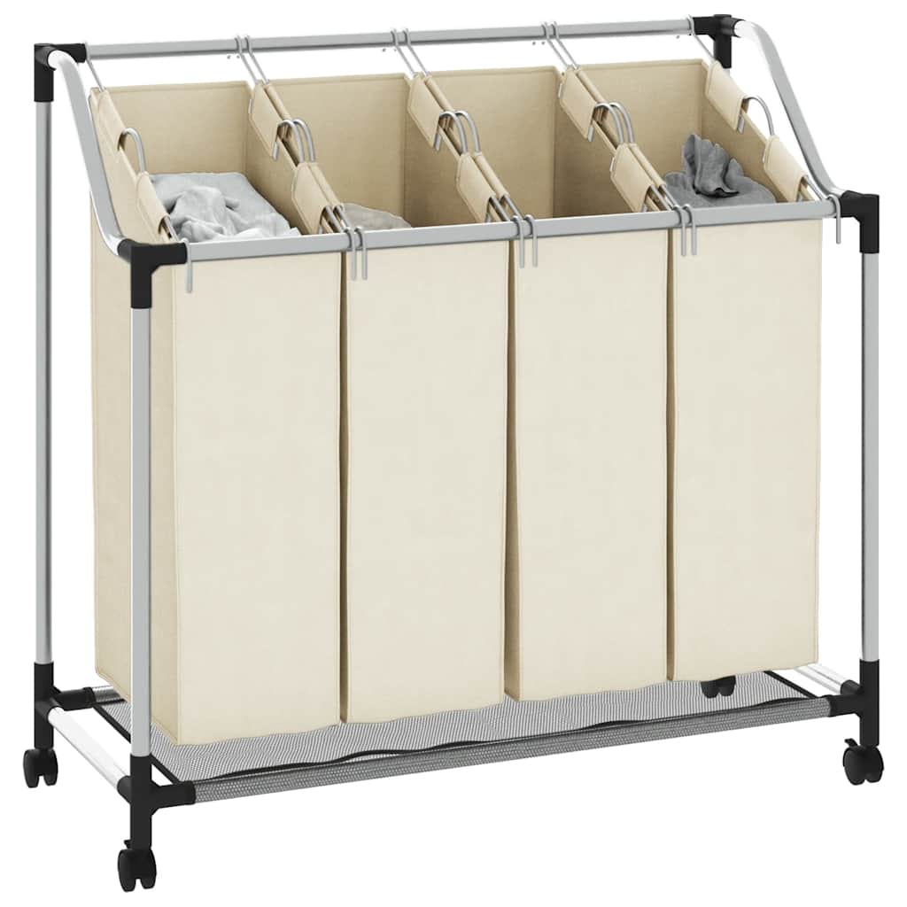 vidaXL Laundry Sorter with 4 Bags Cream Steel 4