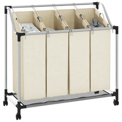 vidaXL Laundry Sorter with 4 Bags Cream Steel 4