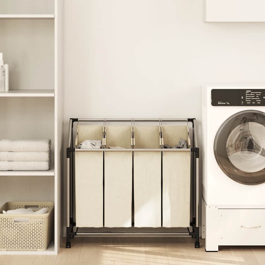 vidaXL Laundry Sorter with 4 Bags Cream Steel 1