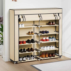 vidaXL Shoe Cabinet with Cover Cream 115x28x110 cm Fabric 3