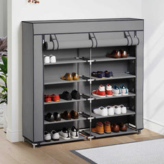 vidaXL Shoe Cabinet with Cover Grey 115x28x110 cm Fabric 3