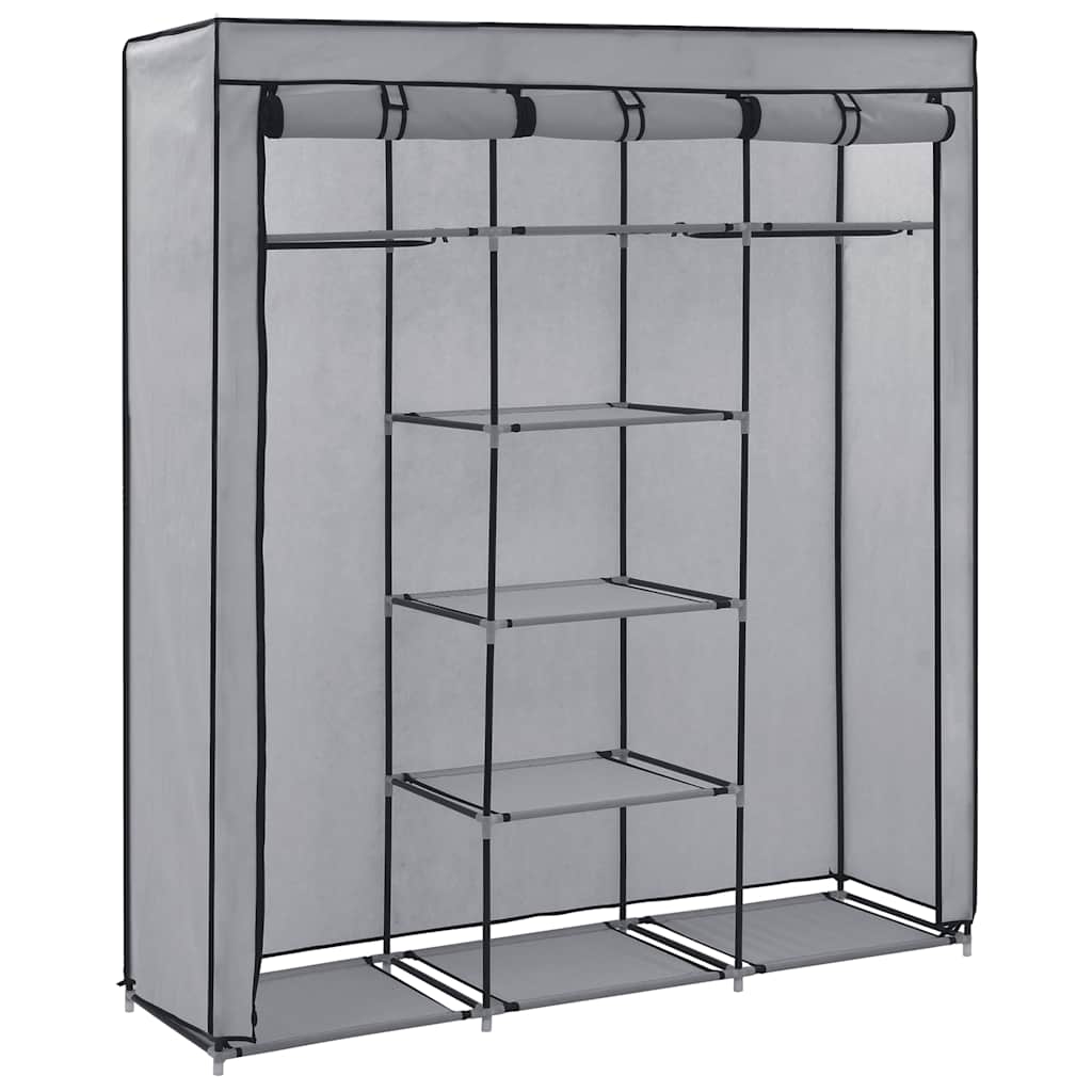 Wardrobe with Compartments and Rods 150x45x175 cm Fabric Grey