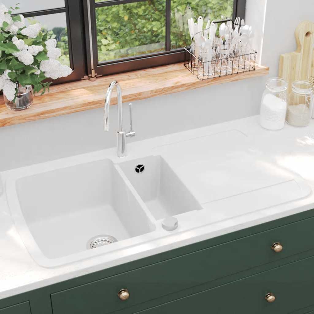 Granite Kitchen Sink Double Basin White