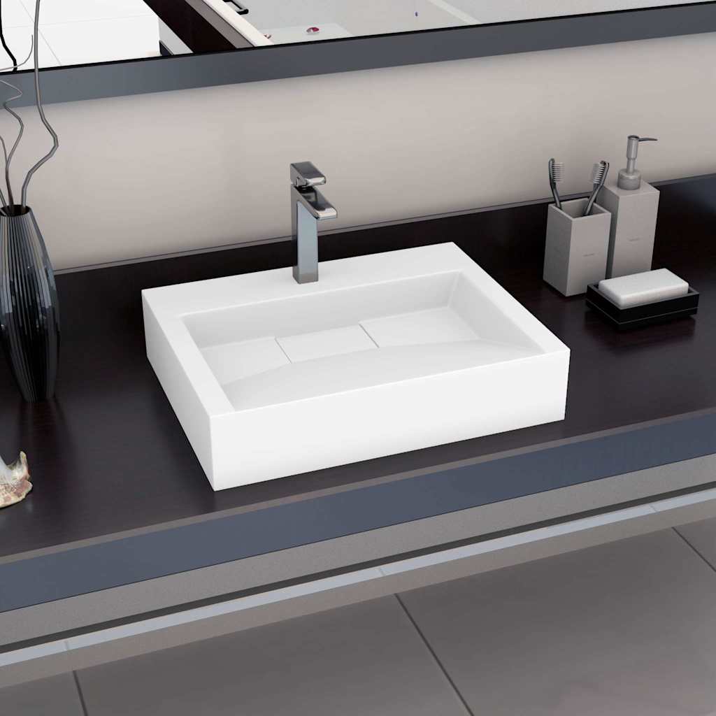 Wash Basin Mineral Cast/Marble Cast White Standard 60 cm 11 cm 38 cm