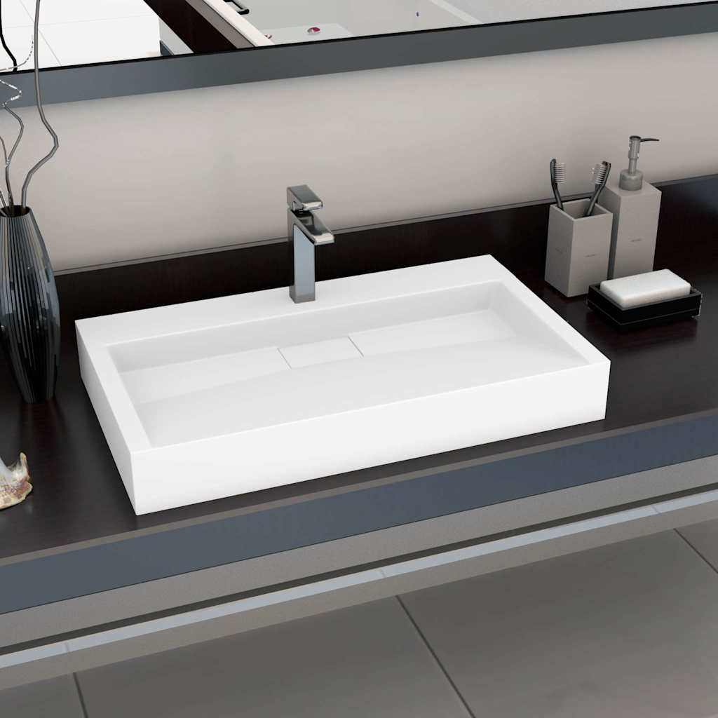 Wash Basin Mineral Cast/Marble Cast White Standard 80 cm 11 cm 46 cm