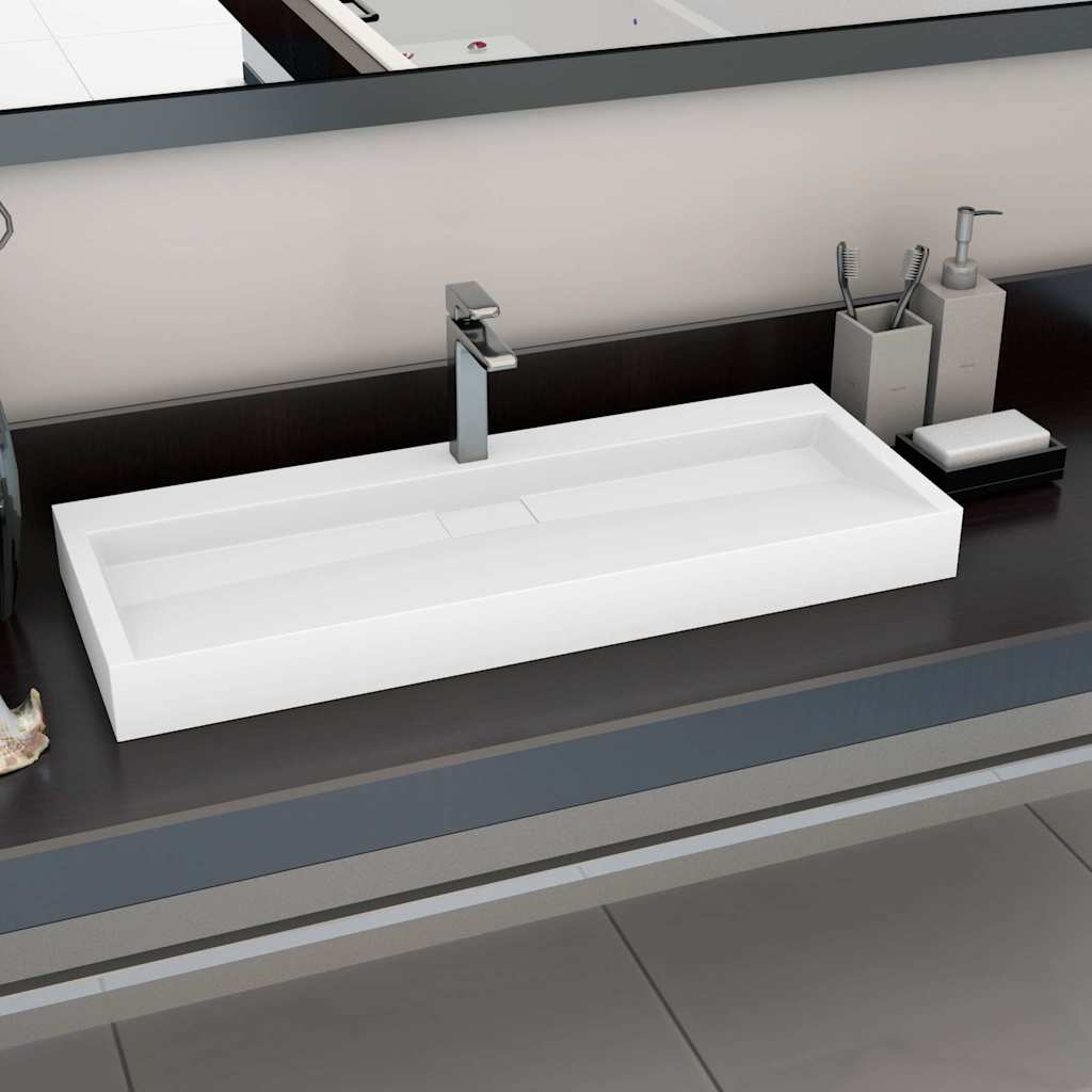 144067 vidaXL Wash Basin 120x46x11 cm Mineral Cast/Marble Cast White 1