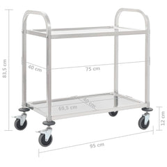 2-Tier Kitchen Trolley 95x45x83.5 cm Stainless Steel 2 tiers