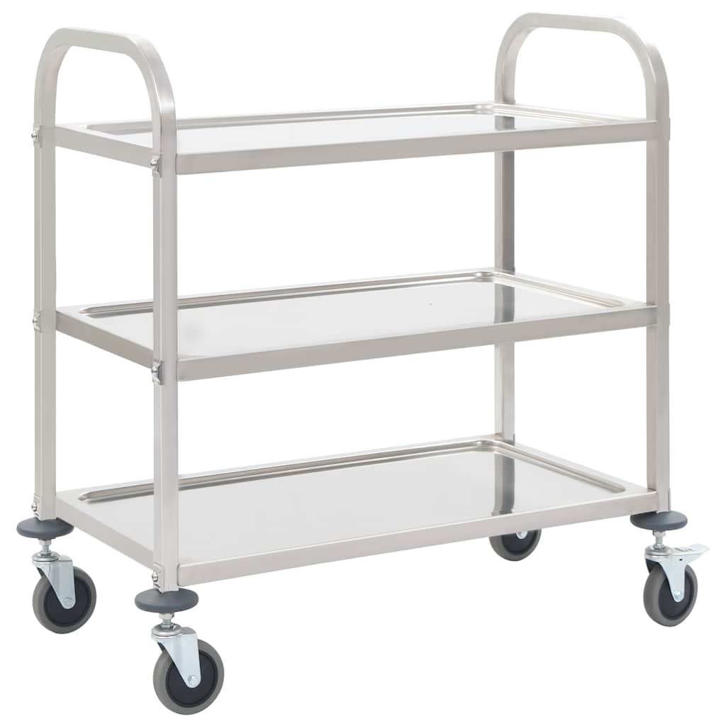2-Tier Kitchen Trolley 96.5x55x90 cm Stainless Steel 96.5 cm 90 cm 3 tiers