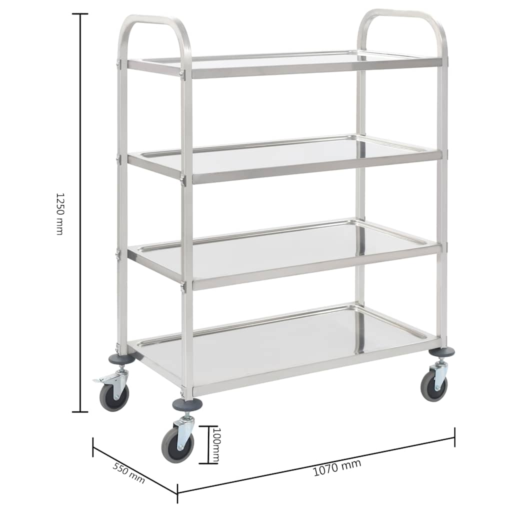 2-Tier Kitchen Trolley 96.5x55x90 cm Stainless Steel 107 cm 125 cm 4 tiers