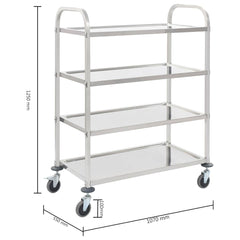 2-Tier Kitchen Trolley 96.5x55x90 cm Stainless Steel 107 cm 125 cm 4 tiers