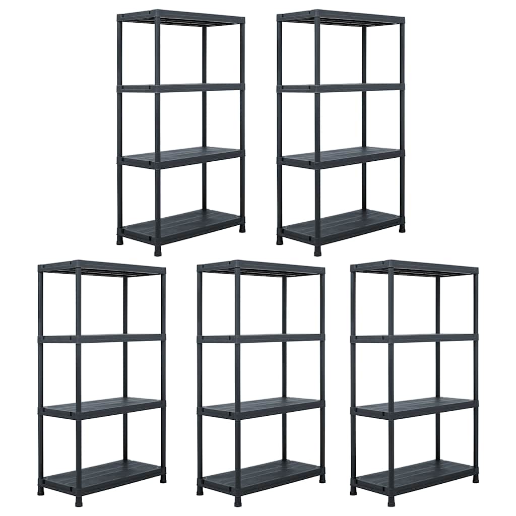 Storage Shelf Racks Black Plastic Height 138 cm 60 cm 30 cm 5