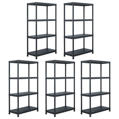 Storage Shelf Racks Black Plastic Height 138 cm 60 cm 30 cm 5