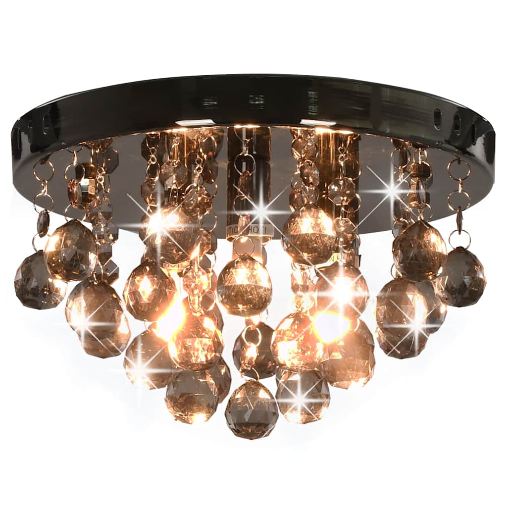 vidaXL Ceiling Lamp with Smoky Beads Black Round G9 1
