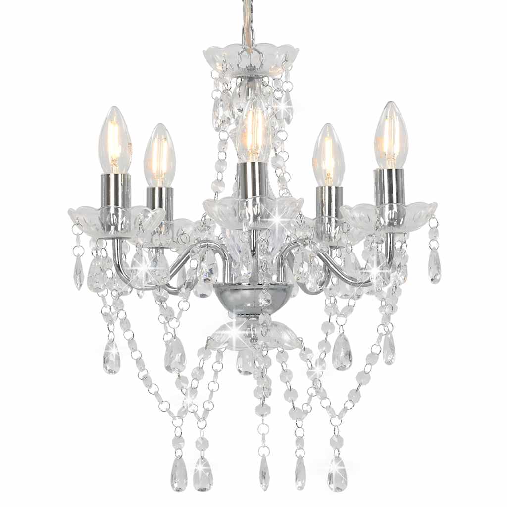Chandelier with Crystal Beads Round 5 x E14 Silver