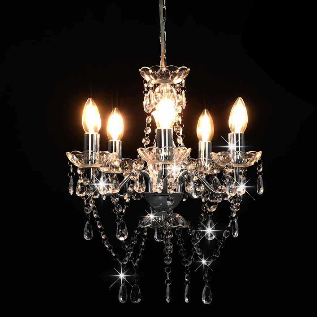 Chandelier with Crystal Beads Round 5 x E14 Silver