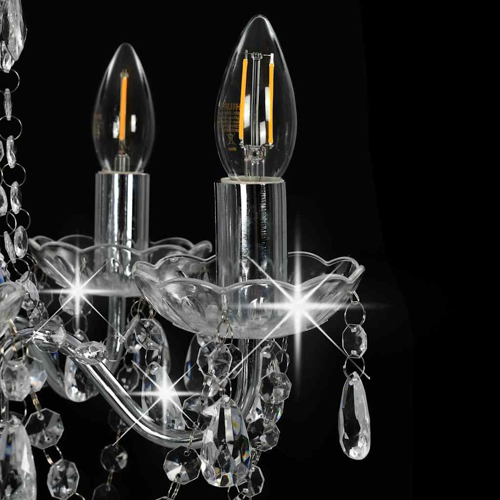 Chandelier with Crystal Beads Round 5 x E14 Silver