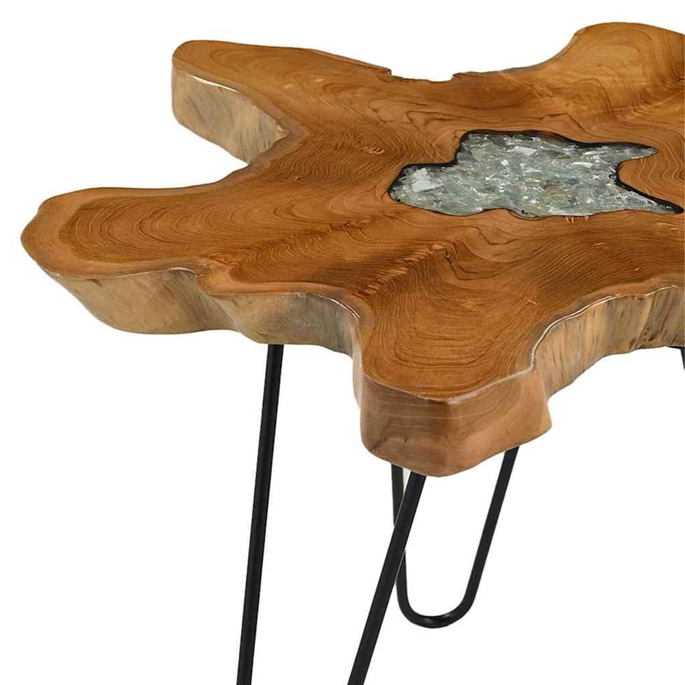 281651 vidaXL Coffee Table 70x45 cm Solid Teak Wood and Polyresin 4