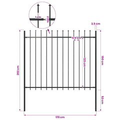 Garden Fence with Spear Top Steel 337x150 cm Black 170 cm