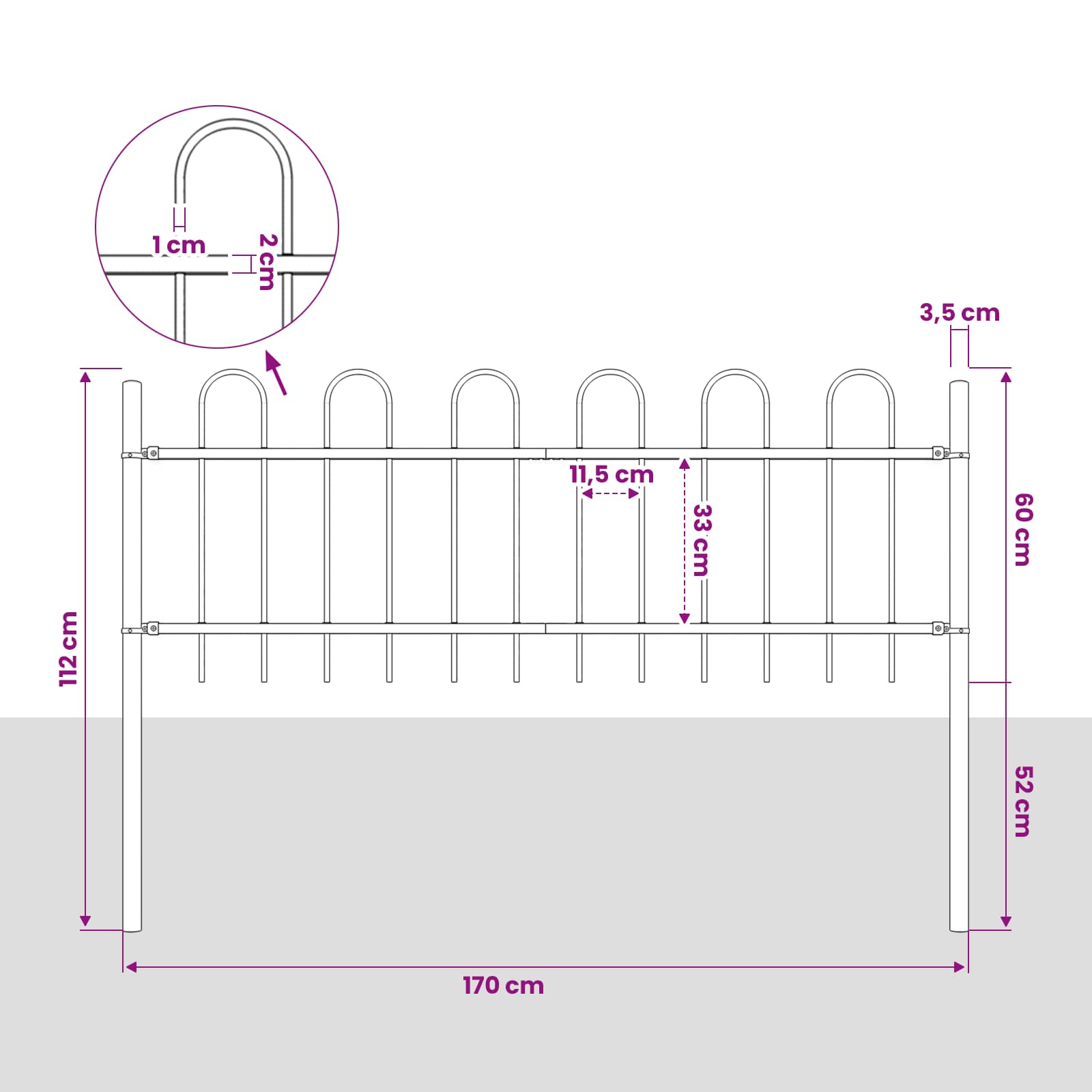 vidaXL Garden Fence "Boxtel" with Hoop Top Steel 170x60 cm Black 5