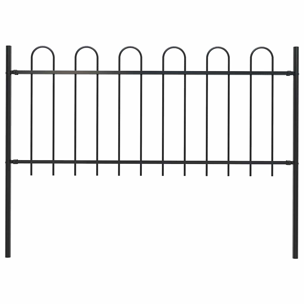 Garden Fence with Hoop Top Steel 337x80 cm Black 170 cm