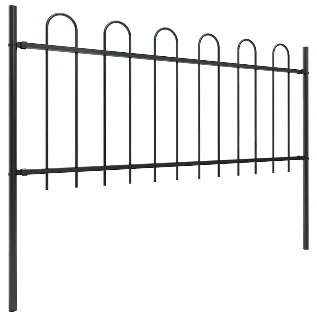 Garden Fence with Hoop Top Steel 337x80 cm Black 170 cm