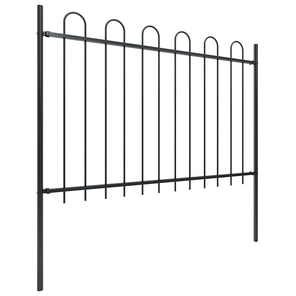Garden Fence with Hoop Top Steel 337x120 cm Black 170 cm