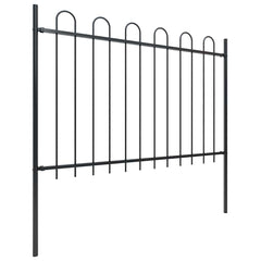 Garden Fence with Hoop Top Steel 337x120 cm Black 170 cm