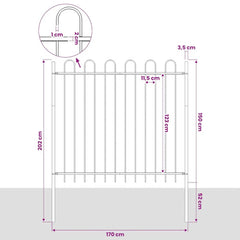 Garden Fence with Hoop Top Steel 337x150 cm Black 170 cm