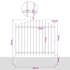 Garden Fence with Spear Top Steel 355x125 cm Black Height 100-125 cm 180 cm