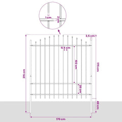 Garden Fence with Spear Top Steel 337x175 cm Black Height 150-175 cm 170 cm