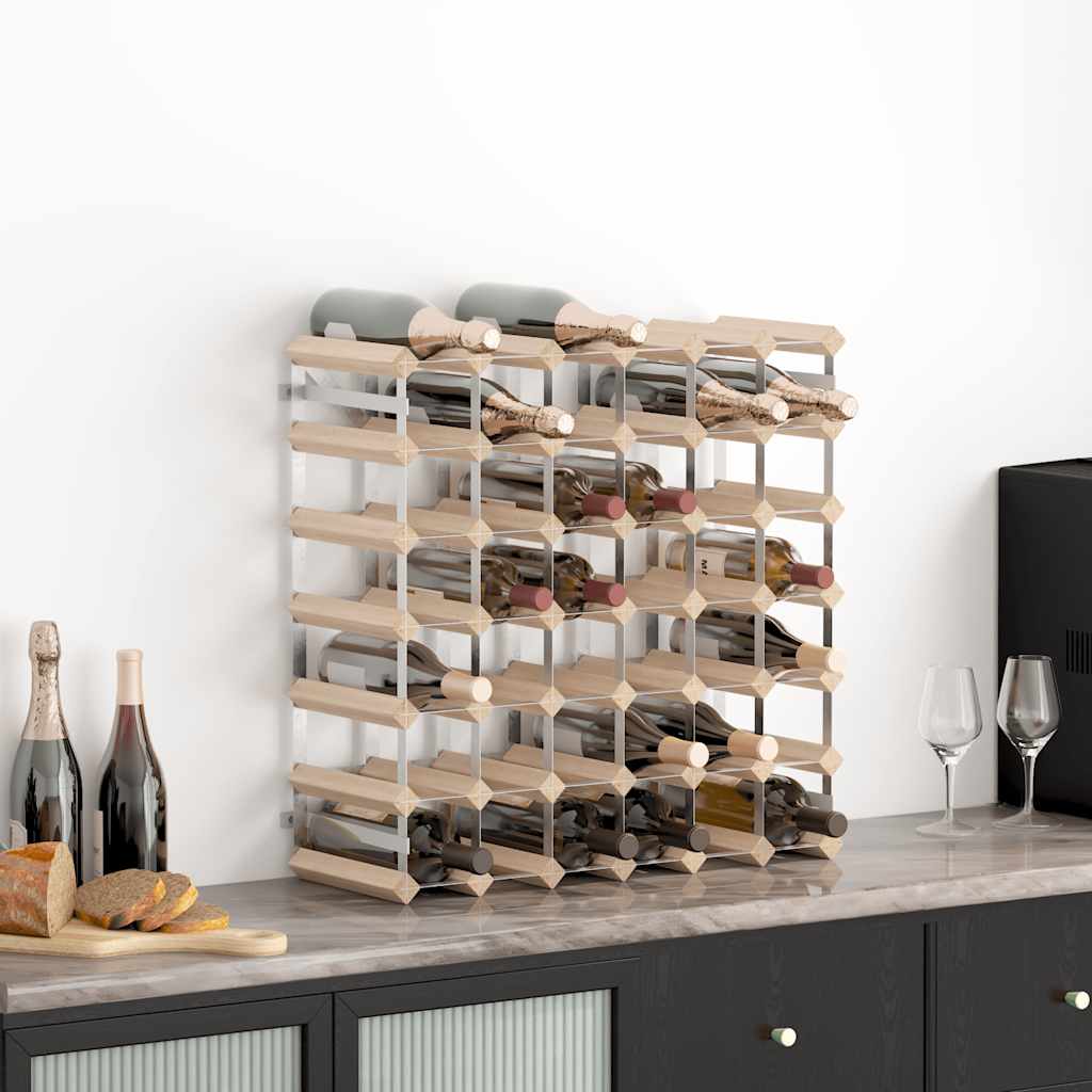 Wine Rack for Bottles Solid Pinewood in Beige