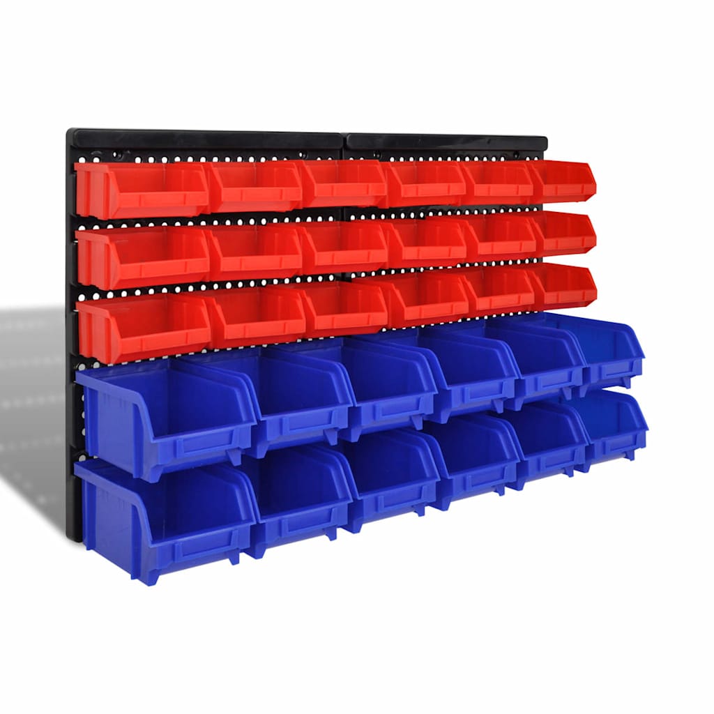Wall Mounted Garage Plastic Storage Bin Set 30 pcs Blue & Red 1