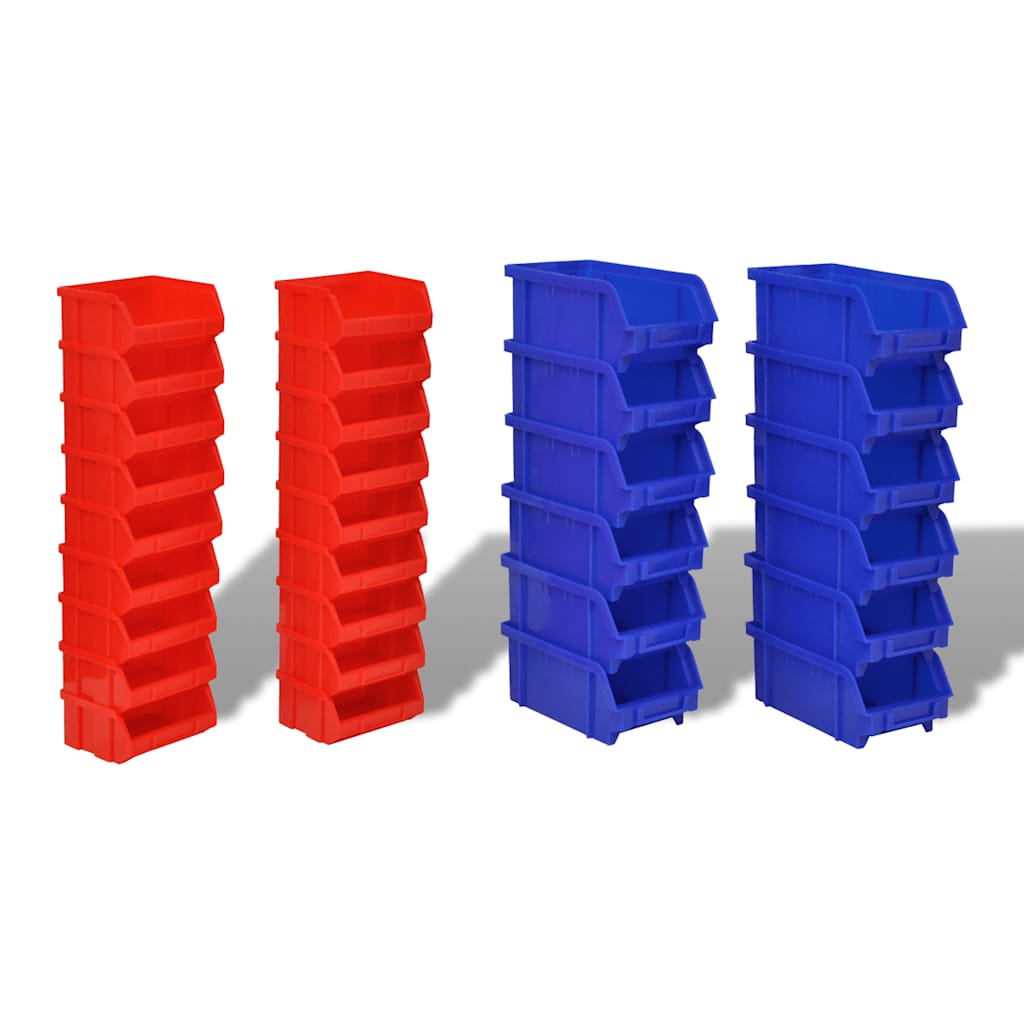 Wall Mounted Garage Plastic Storage Bin Set 30 pcs Blue & Red 3