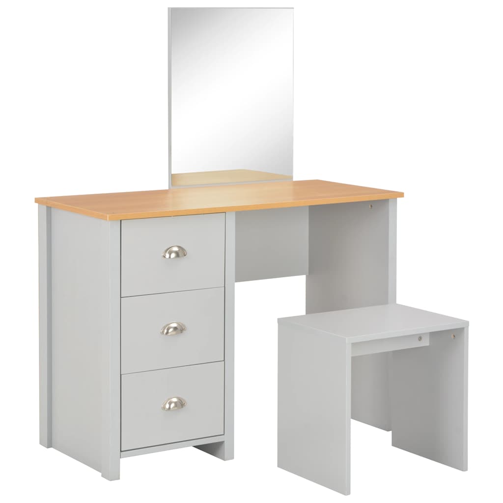 vidaXL Dressing Table with Mirror and Stool Grey 104x45x131 cm 1