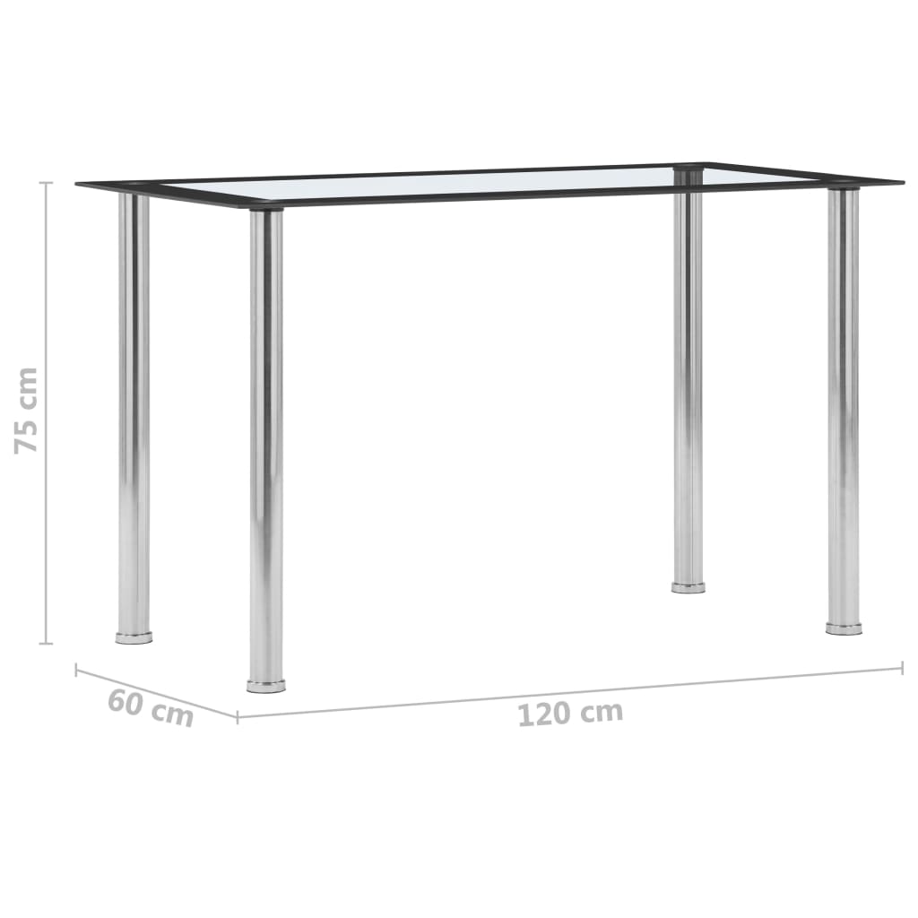 vidaXL Dining Table Black and Transparent 120x60x75 cm Tempered Glass 5
