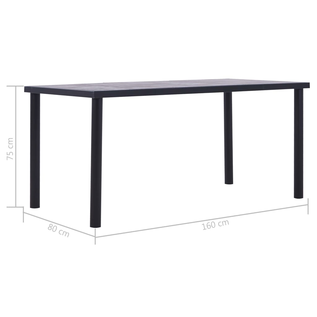 vidaXL Dining Table Black and Concrete Grey 160x80x75 cm MDF 5