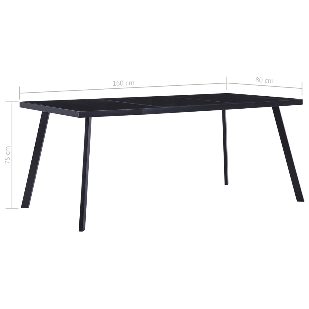 vidaXL Dining Table Black 160x80x75 cm Tempered Glass 5
