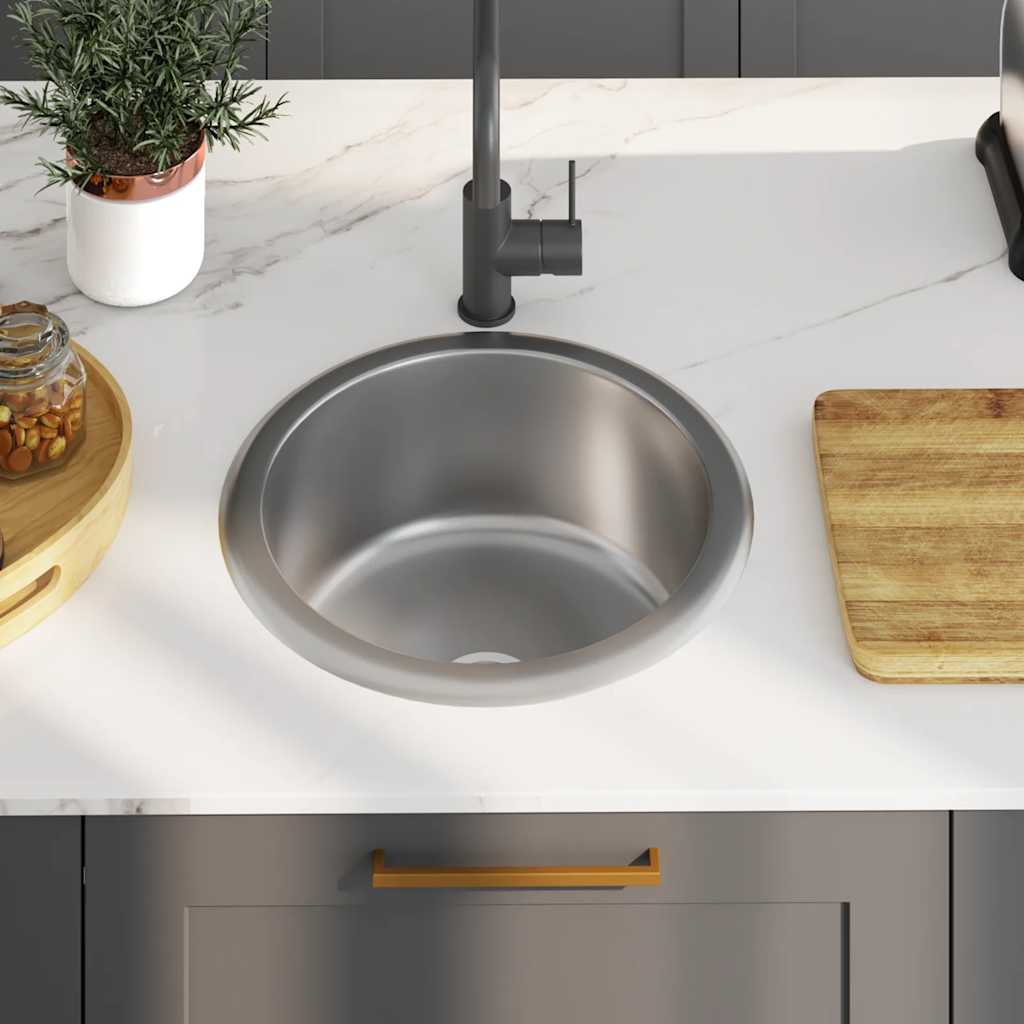 vidaXL Kitchen Sink with Strainer and Trap Stainless Steel 3