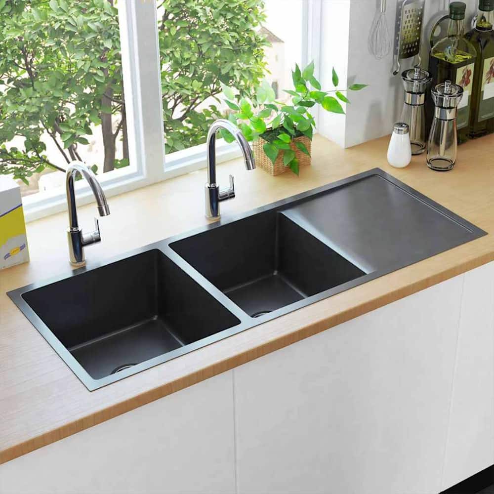 Handmade Kitchen Sink Stainless Steel Black 111.5 cm 44 cm two sinks + washboard