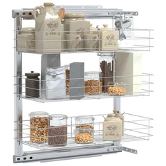 vidaXL 3-Tier Pull-out Kitchen Wire Basket Silver 47x25x56 cm 3