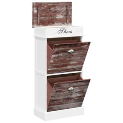 vidaXL Shoe Cabinet | Brown and White | Paulownia Wood | Medium | Shoe Cabinet 3