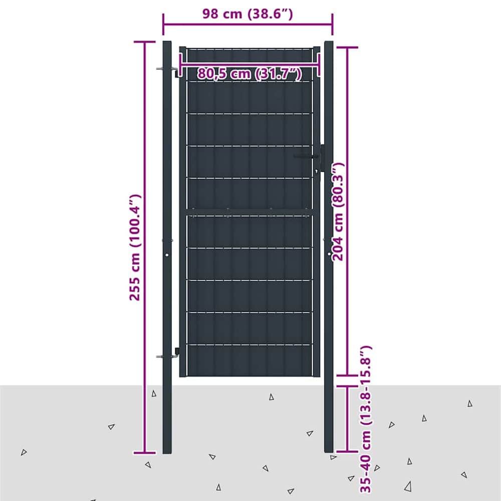 Fence Gate PVC and Steel Anthracite 100 x 204 cm