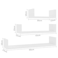 vidaXL Shelf | Set of 3 | White | Engineered wood | Small, medium, large 6
