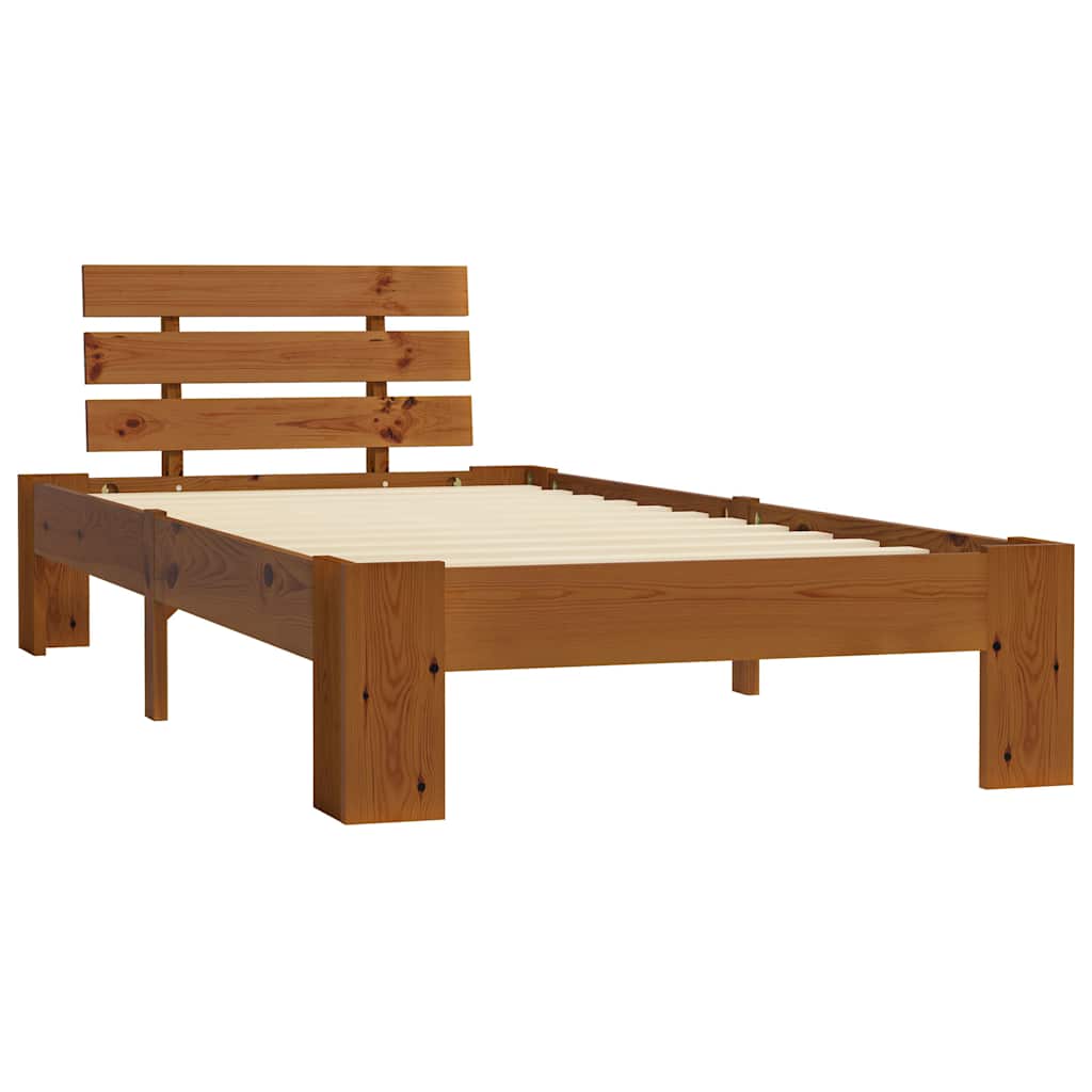 vidaXL Bed Frame without Mattress Honey Brown Solid Pine Wood 90x200 cm 2