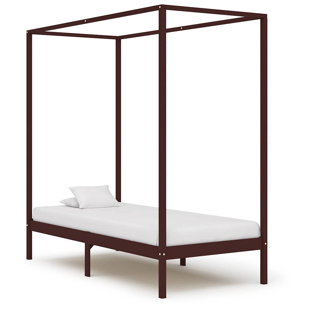 vidaXL Canopy Bed Frame without Mattress Dark Brown Solid Wood 100x200cm 1