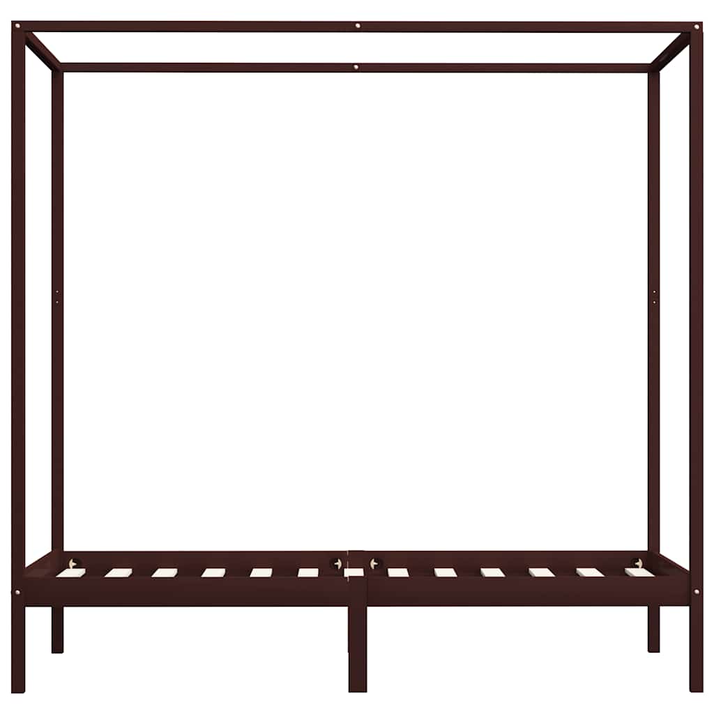 vidaXL Canopy Bed Frame without Mattress Dark Brown Solid Wood 100x200cm 4