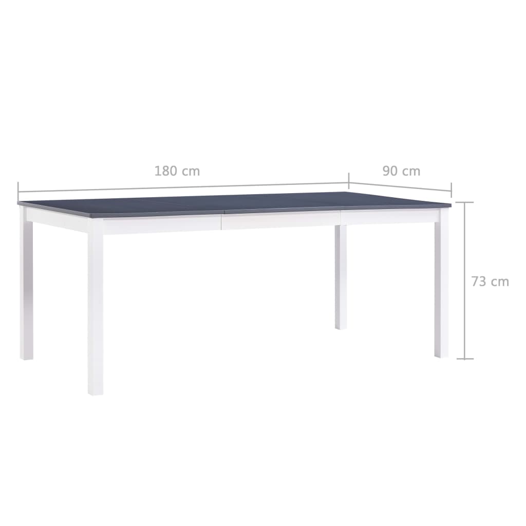 vidaXL Dining Table White and Grey 180x90x73 cm Pinewood 6
